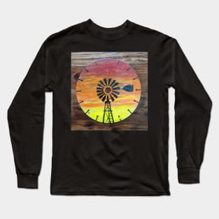 Windmill in the country at sunset Long Sleeve T-Shirt